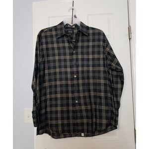 Kenneth Gordon Sport Mens Long Sleeve Shirt Size Medium Blue, Grey Plaid.